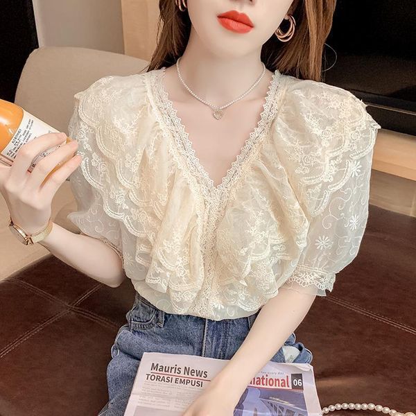 women's blouses & shirts 2021 summer style lace temperament chiffon shirt design sense fashion short-sleeved blouse trend, White
women's blouses & shirts 2021 summer style lace temperament chiffon shirt design sense fashion short-sleeved blouse trend, White
