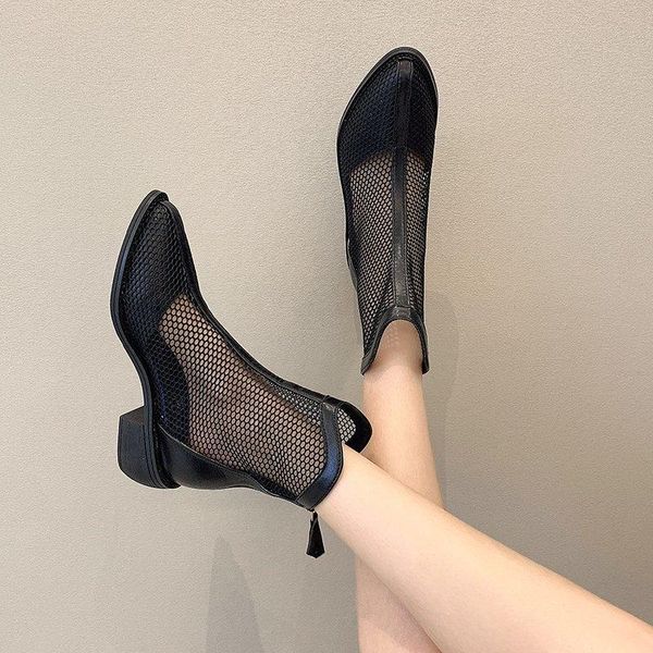 summer women's single boots trend mesh shoes breathable pointed toe back zipper mid-tube square heel, Black
summer women's single boots trend mesh shoes breathable pointed toe back zipper mid-tube square heel, Black