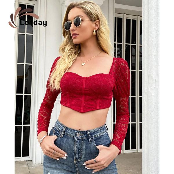 women's t-shirt cotday red slim lace zipper hollow out square collar puff sleeve skinny exposed navel short women top, White
women's t-shirt cotday red slim lace zipper hollow out square collar puff sleeve skinny exposed navel short women top, White
