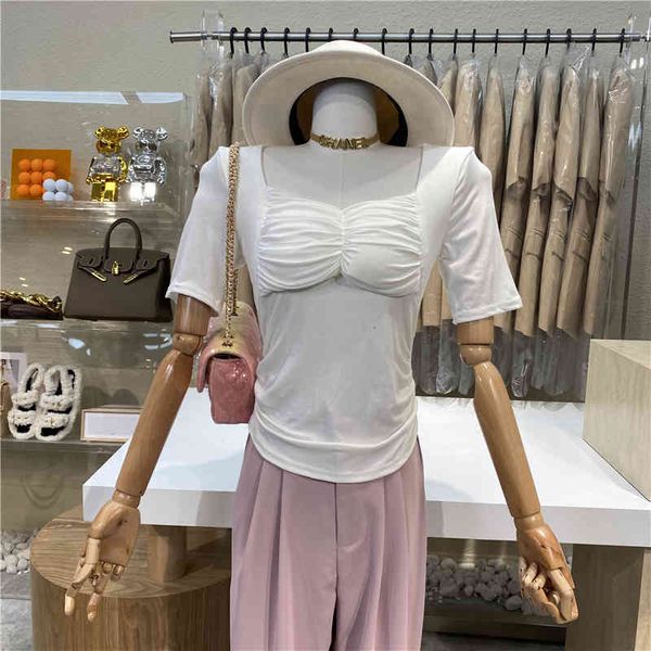niche design 2021 square three-dimensional chest wrap sleeve thin t-shirt short top, White
niche design 2021 square three-dimensional chest wrap sleeve thin t-shirt short top, White
