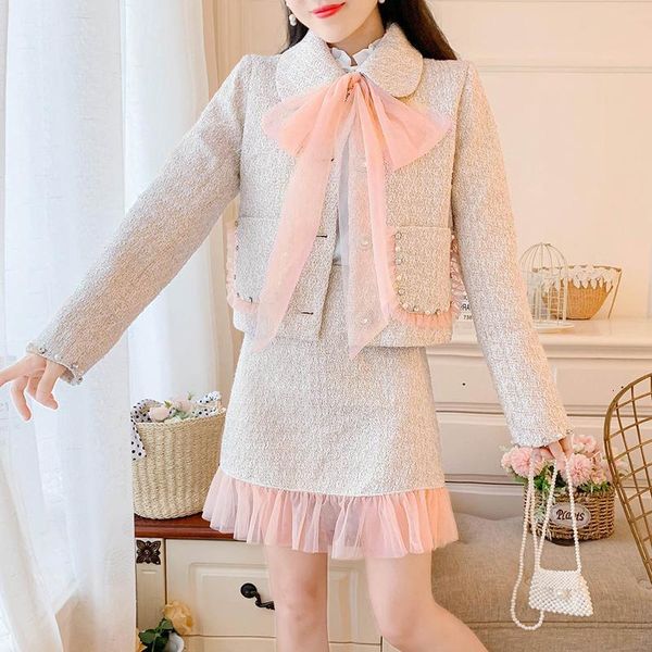 women's tracksuits 2 piece set women autumn winter style temperament elegant tweed small fragrance jacket+mini skirt suit female, Gray
women's tracksuits 2 piece set women autumn winter style temperament elegant tweed small fragrance jacket+mini skirt suit female, Gray