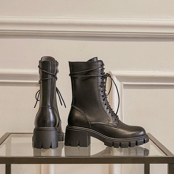 full grain leather boots med heel 6 cm women shoes cross-tied ankle with zipper, Black
full grain leather boots med heel 6 cm women shoes cross-tied ankle with zipper, Black