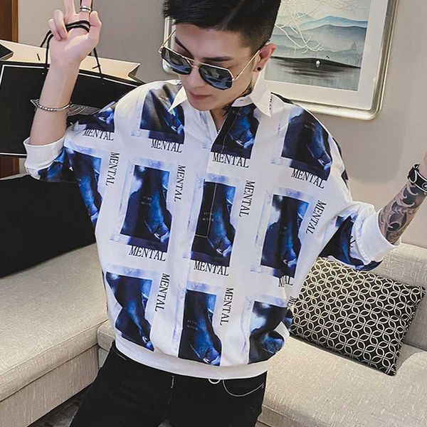 summer short sleeve shirts men fashion printed loose streetwear shirts male social casual shirt male clothes chemise homme 210527, White;black