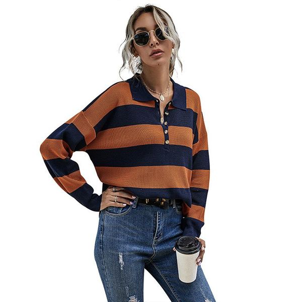 women's sweaters turn down collar striped lapel stitching long sleeve knitted casual pullover sweater women t6508, White;black
women's sweaters turn down collar striped lapel stitching long sleeve knitted casual pullover sweater women t6508, White;black