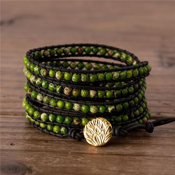 handmade 5 rows leather wrap bracelet boho green imperial jaspers beads art weaving vintage jewelry gift drop tennis, Golden;silver
handmade 5 rows leather wrap bracelet boho green imperial jaspers beads art weaving vintage jewelry gift drop tennis, Golden;silver