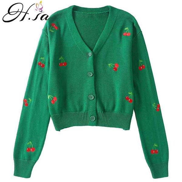 h.sa women sweaters cherry embroidery button up cute ponchoes autumn fashion korean open stitch knit jacket sueter mujer 210417, White;black
h.sa women sweaters cherry embroidery button up cute ponchoes autumn fashion korean open stitch knit jacket sueter mujer 210417, White;black
