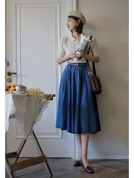 lynette's chinoiserie spring summer original design women all-match vintage denim cotton a-line skirts, Black
lynette's chinoiserie spring summer original design women all-match vintage denim cotton a-line skirts, Black