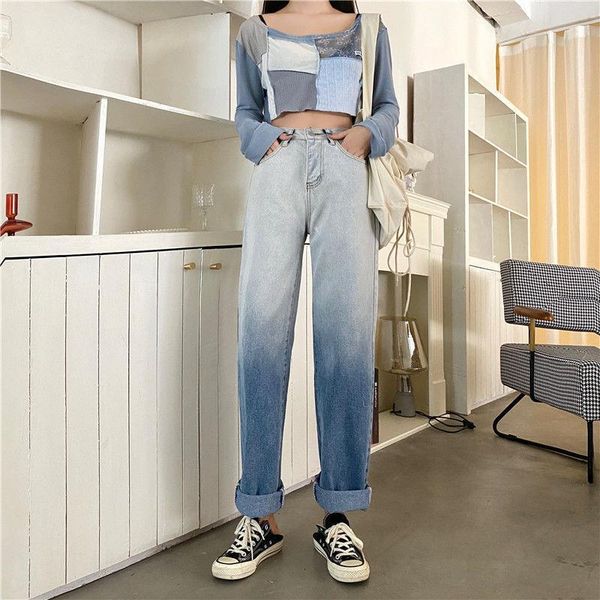 women's jeans women harajuku gradient color design chic fall spring teens high waist trousers all-match korean loose femme streetwear, Blue
women's jeans women harajuku gradient color design chic fall spring teens high waist trousers all-match korean loose femme streetwear, Blue