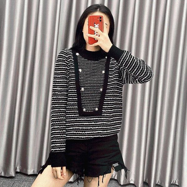 women's sweaters black and white striped embroidery beaded long-sleeved blouse t-shirt casual sweater autumn winter 2021, White;black
women's sweaters black and white striped embroidery beaded long-sleeved blouse t-shirt casual sweater autumn winter 2021, White;black