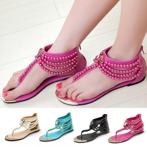 women sandals ladies bohemian roman string besd crystal flat casual shoes summer fashion female beach t9#, Black
women sandals ladies bohemian roman string besd crystal flat casual shoes summer fashion female beach t9#, Black