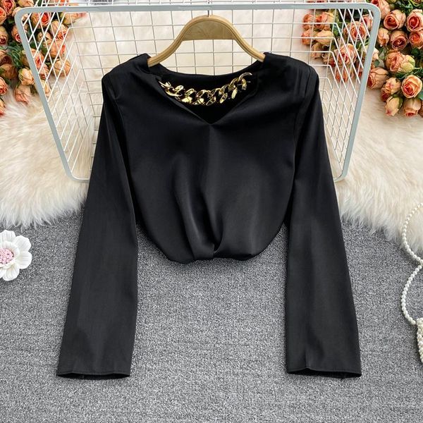 women's blouses & shirts 2021 autumn chain v-neck pullover solid color shirt france thin korean fashion bottomed white black casual
women's blouses & shirts 2021 autumn chain v-neck pullover solid color shirt france thin korean fashion bottomed white black casual