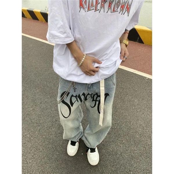 men's jeans harajuku letter printed men trousers 2021summer american high street hip-hop style retro casual loose wide-leg pants trend, Blue
men's jeans harajuku letter printed men trousers 2021summer american high street hip-hop style retro casual loose wide-leg pants trend, Blue