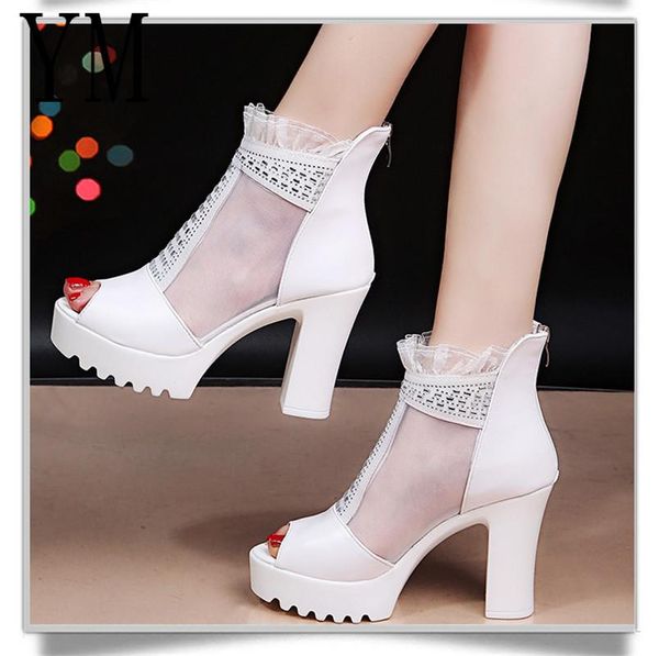 dress shoes cutout women sandals mesh lace square high heel summer woman pumps crystal peep toe gladiator after zip, Black
dress shoes cutout women sandals mesh lace square high heel summer woman pumps crystal peep toe gladiator after zip, Black