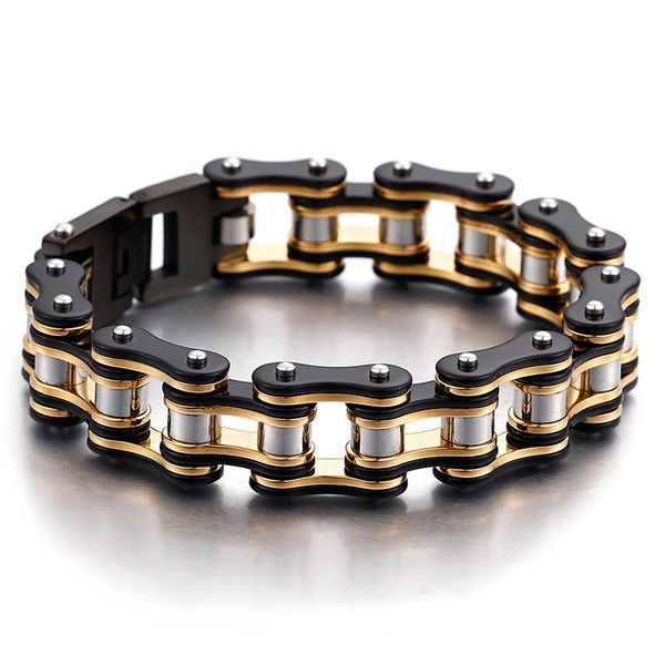 charm bracelets fashion men bike chain bracelet color gold black stainless steel link bicycle jewelry for a gift, Golden;silver
charm bracelets fashion men bike chain bracelet color gold black stainless steel link bicycle jewelry for a gift, Golden;silver