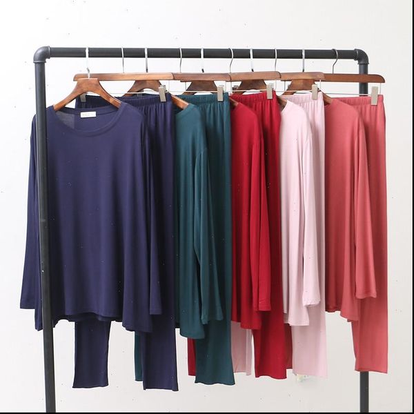 spring and autumn pajamas suit women sleepwear long sleeved trousers modal large size loose home service for, Black;red
spring and autumn pajamas suit women sleepwear long sleeved trousers modal large size loose home service for, Black;red