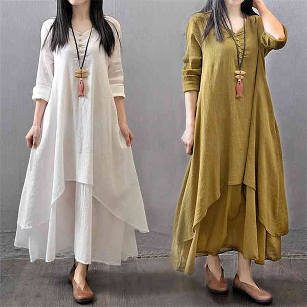spring summer women long cotton linen dress white plus size false two pieces o-neck maxi dresses office casual loose dress 210329, Black;gray
spring summer women long cotton linen dress white plus size false two pieces o-neck maxi dresses office casual loose dress 210329, Black;gray