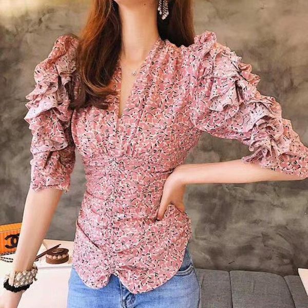 women's blouses & shirts v-neck ruffled printed women silk shirt fashion casual wild half sleeve slim lady, White
women's blouses & shirts v-neck ruffled printed women silk shirt fashion casual wild half sleeve slim lady, White