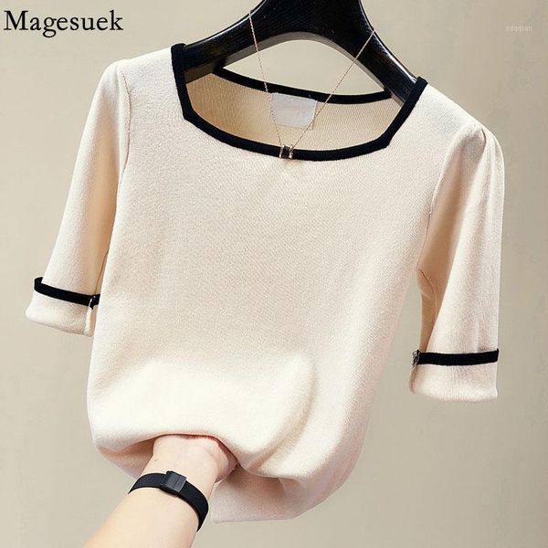 women's blouses & shirts casual knitted blouse fashion square collar summer shirt spring thin short sleeve pullover blusas femme 13405, White
women's blouses & shirts casual knitted blouse fashion square collar summer shirt spring thin short sleeve pullover blusas femme 13405, White