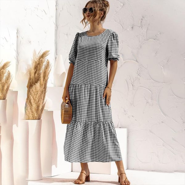summer long casual plaid print womens dress loose maxi elegant short sleeve patchwork robe holiday party, Black;gray
summer long casual plaid print womens dress loose maxi elegant short sleeve patchwork robe holiday party, Black;gray