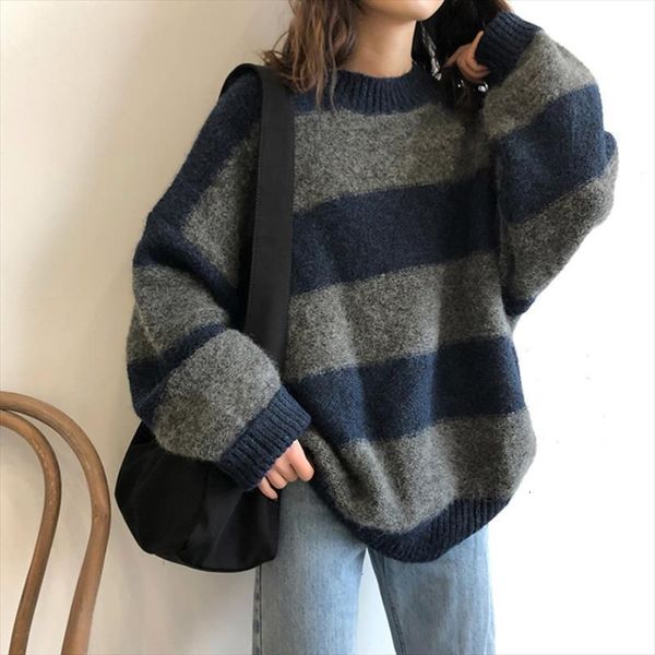 women pullover oversized vintage striped womens sweater loose streetwear autumn knitted jumper femme sueter mujer, White;black
women pullover oversized vintage striped womens sweater loose streetwear autumn knitted jumper femme sueter mujer, White;black