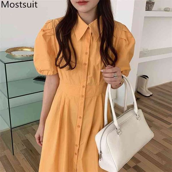 korean solid women long dress summer puff sleeve turn-down collar single breasted shirt dresses fashion vintage vestidos 210513, Black;gray
korean solid women long dress summer puff sleeve turn-down collar single breasted shirt dresses fashion vintage vestidos 210513, Black;gray
