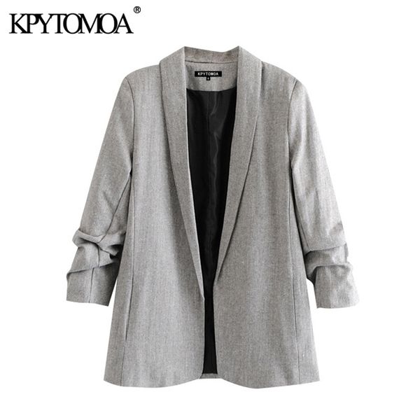women fashion office wear blazer coat vintage notched collar pleated long sleeve female outerwear chic 210416, White;black
women fashion office wear blazer coat vintage notched collar pleated long sleeve female outerwear chic 210416, White;black
