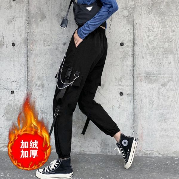 winter plush and thickened overalls women's high waisted thin legged casual pants hip hop metal chain & capris, Black;white
winter plush and thickened overalls women's high waisted thin legged casual pants hip hop metal chain & capris, Black;white