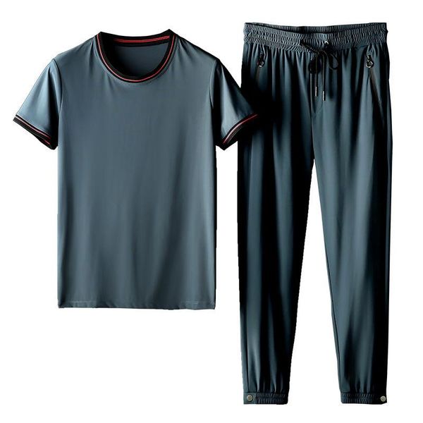 men's tracksuits summer silky big yards of high-end leisure running man hang down the ice round collar short sleeve t-shirt sport suit, Gray
men's tracksuits summer silky big yards of high-end leisure running man hang down the ice round collar short sleeve t-shirt sport suit, Gray