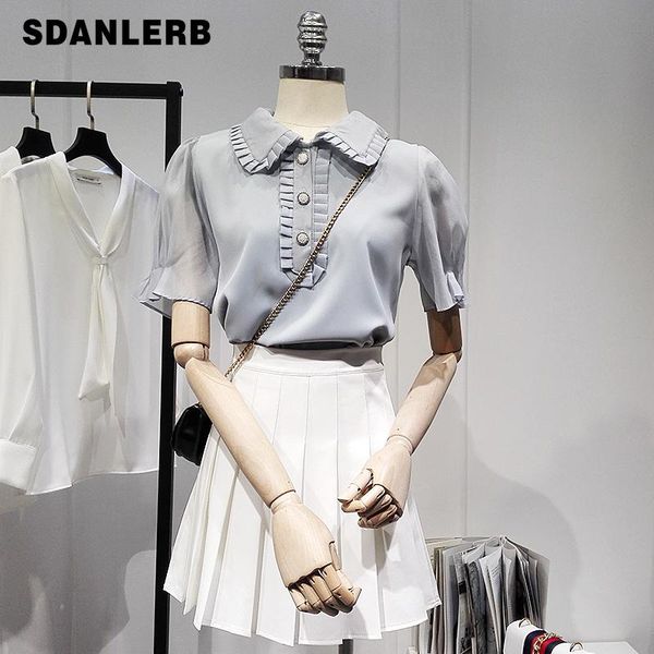 women's blouses & shirts chiffon shirt 2021 summer korean style blouse solid color relaxed-fit doll collar short sleeve blusas mujer, White
women's blouses & shirts chiffon shirt 2021 summer korean style blouse solid color relaxed-fit doll collar short sleeve blusas mujer, White