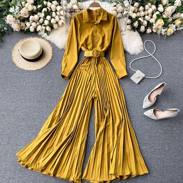 dresses women design pleated jumpsuit elegant turn-down collar sleeve autumn korean fashion wide leg long rompers, Black;gray
dresses women design pleated jumpsuit elegant turn-down collar sleeve autumn korean fashion wide leg long rompers, Black;gray