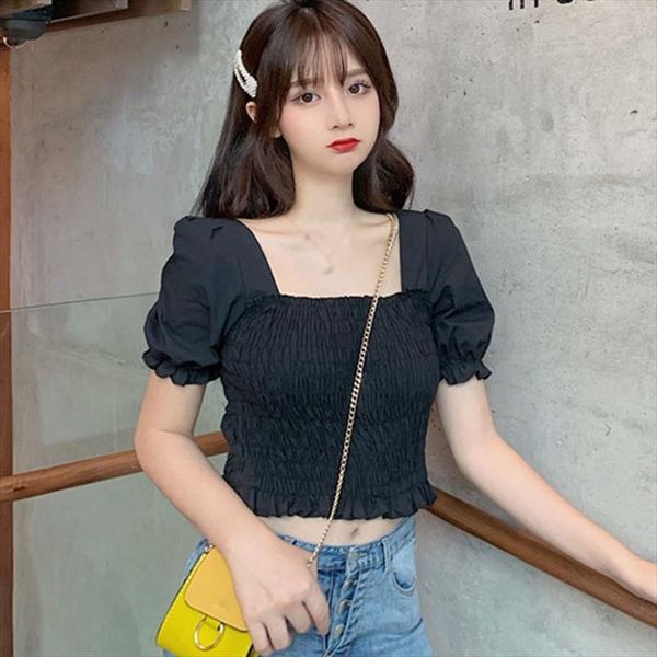 summer chiffon solid color womens blouses square collar sweet exposed navel short sleeve blouse, White
summer chiffon solid color womens blouses square collar sweet exposed navel short sleeve blouse, White