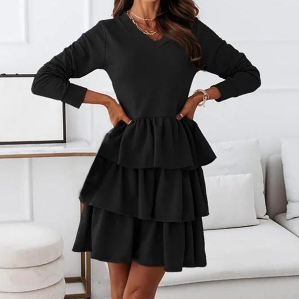 casual dresses charming v neck solid color mini dress women long sleeve ruffle hem tunic cake streetwear spring summer, Black;gray
casual dresses charming v neck solid color mini dress women long sleeve ruffle hem tunic cake streetwear spring summer, Black;gray