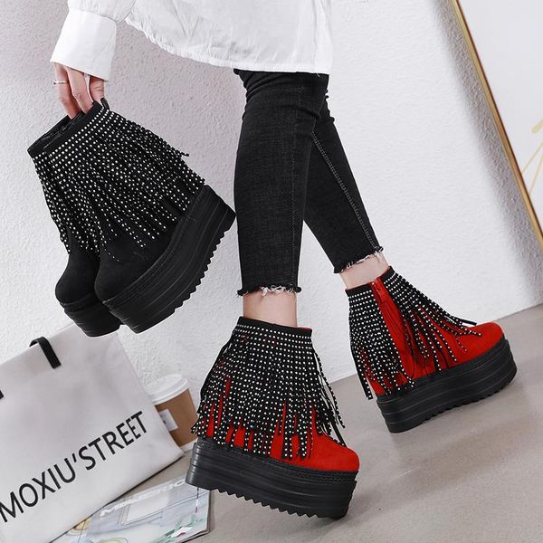 boots fashion 13cm sponge cake platform high heels show tassel inner heightening wedge heel short women, Black
boots fashion 13cm sponge cake platform high heels show tassel inner heightening wedge heel short women, Black