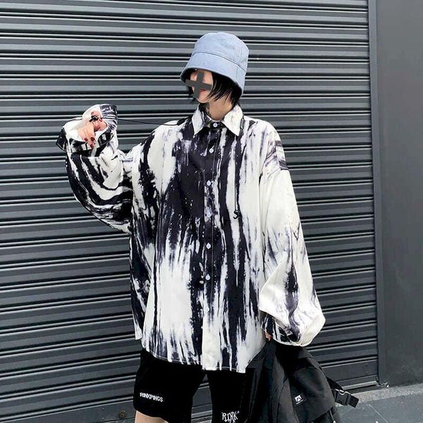 men's casual shirts tie-dye printed men spring autumn long-sleeved shirt korean loose cardigan blouse harajuku chic japanese clothes, White;black
men's casual shirts tie-dye printed men spring autumn long-sleeved shirt korean loose cardigan blouse harajuku chic japanese clothes, White;black