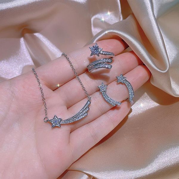 earrings & necklace european and american ins women's star moon cold style fairy three-piece set decorations live supply, Silver
earrings & necklace european and american ins women's star moon cold style fairy three-piece set decorations live supply, Silver