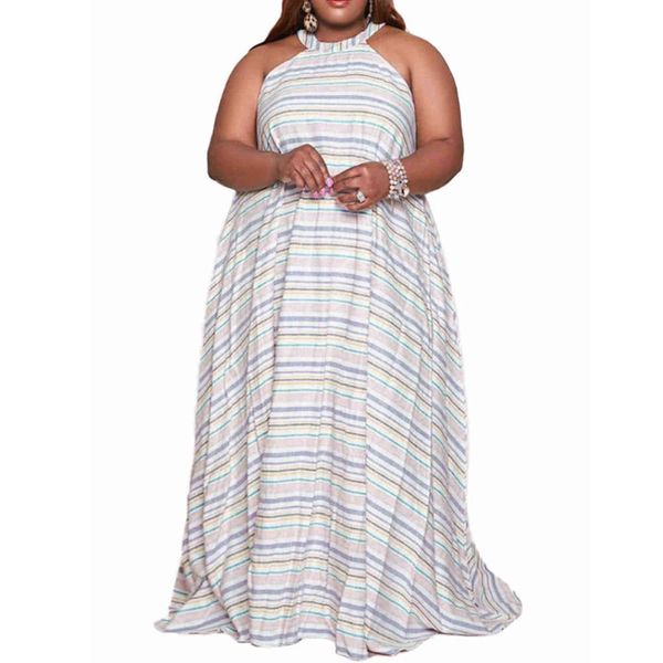 plus size women's clothing sleeveless halter fashion striped print personalized back button temperament dress 211116, Black
plus size women's clothing sleeveless halter fashion striped print personalized back button temperament dress 211116, Black