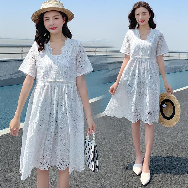 613# maternity clothes summer v neck plain color short sleeves easy matching loose stylish dress pregnant women mom dresses, White
613# maternity clothes summer v neck plain color short sleeves easy matching loose stylish dress pregnant women mom dresses, White