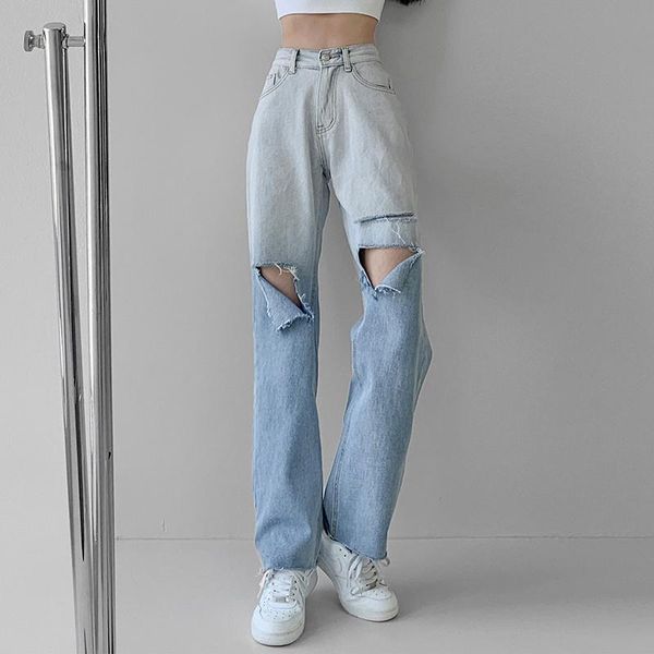 women's jeans women pants 2021 retro ripped high waist gradient color straight wide leg female casual loose drape trample trousers, Blue
women's jeans women pants 2021 retro ripped high waist gradient color straight wide leg female casual loose drape trample trousers, Blue