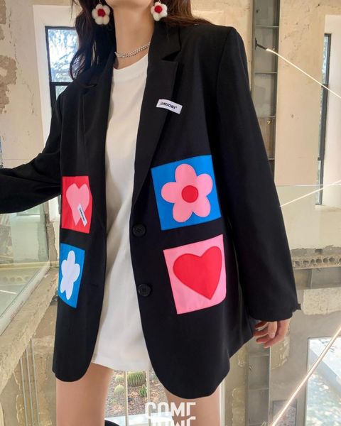 women's suits & blazers ewsfv 2021 autumn fashion women large size printed full sleeve loose suit korean style all-matching patch profi, White;black
women's suits & blazers ewsfv 2021 autumn fashion women large size printed full sleeve loose suit korean style all-matching patch profi, White;black