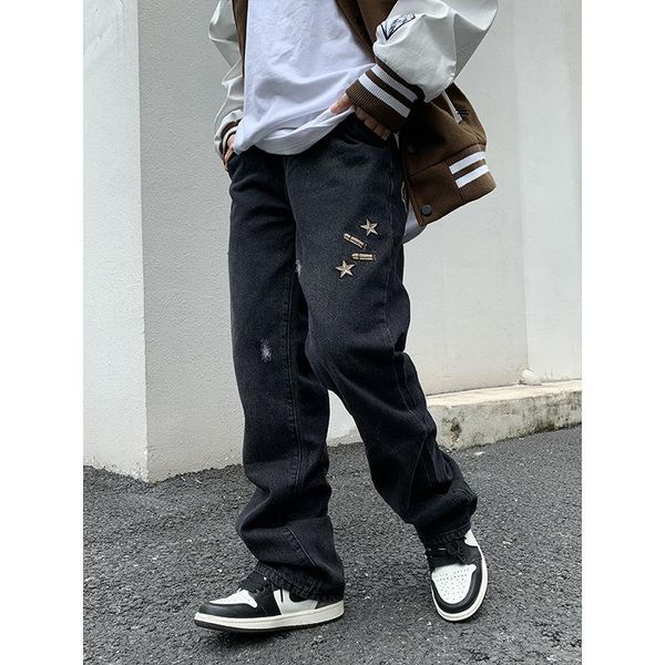 men's jeans 2021 fashion street hip hop embroidered and women's loose straight high waist casual pants, Blue
men's jeans 2021 fashion street hip hop embroidered and women's loose straight high waist casual pants, Blue