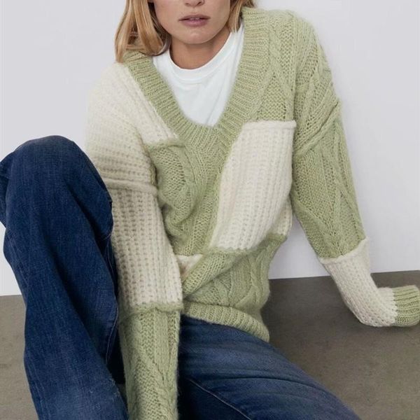 women's sweaters 2021 autumn winter knitted plaid loose women patchwork long sleeve v neck oversized jumpers pullover korean fashion, White;black
women's sweaters 2021 autumn winter knitted plaid loose women patchwork long sleeve v neck oversized jumpers pullover korean fashion, White;black