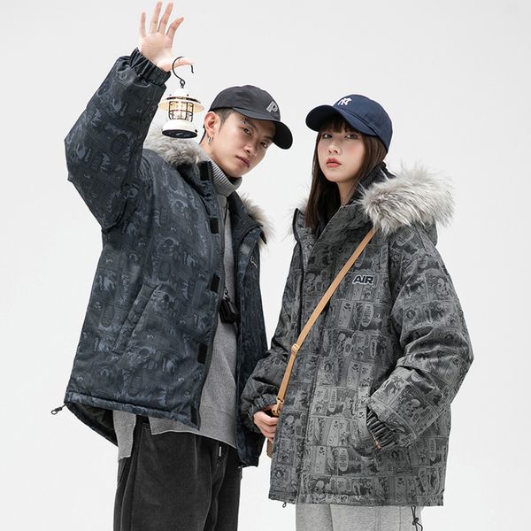 Thick warm men's and women's jackets, parks printed with animation patterns, down jacket, high collar, detachable hat, casual coat,, Black
Thick warm men's and women's jackets, parks printed with animation patterns, down jacket, high collar, detachable hat, casual coat,, Black