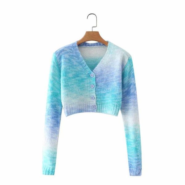 women's knits & tees fall 2021 retro blue gradient color tie-dye short sweater women casual v-neck single-breasted knitted long sleeved, White
women's knits & tees fall 2021 retro blue gradient color tie-dye short sweater women casual v-neck single-breasted knitted long sleeved, White