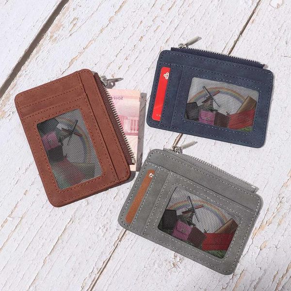 card holders 1pc mini business holder fashion thin wallet short matte leather retro multi-card frosted fabric, Brown;gray
card holders 1pc mini business holder fashion thin wallet short matte leather retro multi-card frosted fabric, Brown;gray