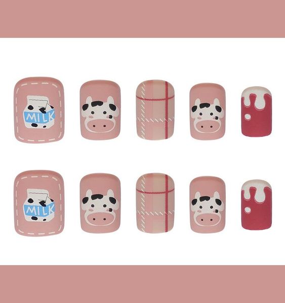 false nails 24pcs fake cartoon cow nail patch sweet style glue type removable short paragraph manicure fully covered decoration, Red;gold
false nails 24pcs fake cartoon cow nail patch sweet style glue type removable short paragraph manicure fully covered decoration, Red;gold