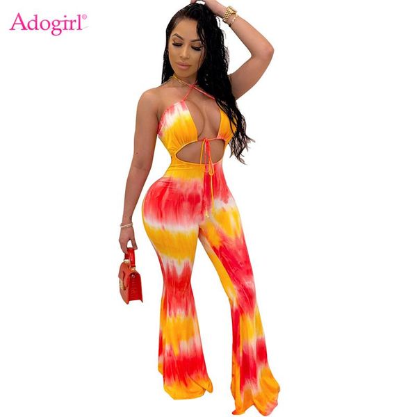 women's jumpsuits & rompers adogirl tie dye print halter jumpsuit women hollow out backless summer casual romper flare pants female ove, Black;white
women's jumpsuits & rompers adogirl tie dye print halter jumpsuit women hollow out backless summer casual romper flare pants female ove, Black;white