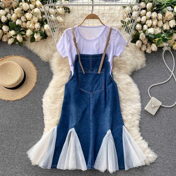 deat women two piece set stitching mesh suspender denim dress leisure round collar t-shirt fashion spring summer 11b537 210709, White
deat women two piece set stitching mesh suspender denim dress leisure round collar t-shirt fashion spring summer 11b537 210709, White