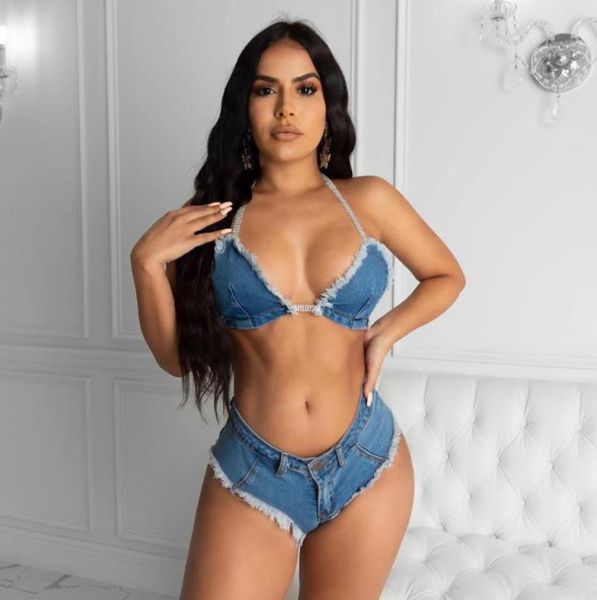 one-piece suits 2021 yiiciovy women's summer swimwear bikini set creative tassels halter tie up beachwear denim sets
one-piece suits 2021 yiiciovy women's summer swimwear bikini set creative tassels halter tie up beachwear denim sets
