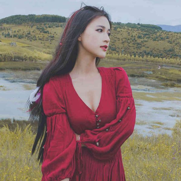 a line wine empire red vintage maxi dress long sleeve cotton v-neck buttons front women dresses gypsy chic vestidos spring, Black;gray
a line wine empire red vintage maxi dress long sleeve cotton v-neck buttons front women dresses gypsy chic vestidos spring, Black;gray