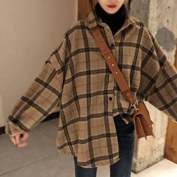 women's blouses & shirts vintage stylish pockets oversized plaid jacket coat women 2021 fashion lapel collar long sleeve loose outerwea, White
women's blouses & shirts vintage stylish pockets oversized plaid jacket coat women 2021 fashion lapel collar long sleeve loose outerwea, White
